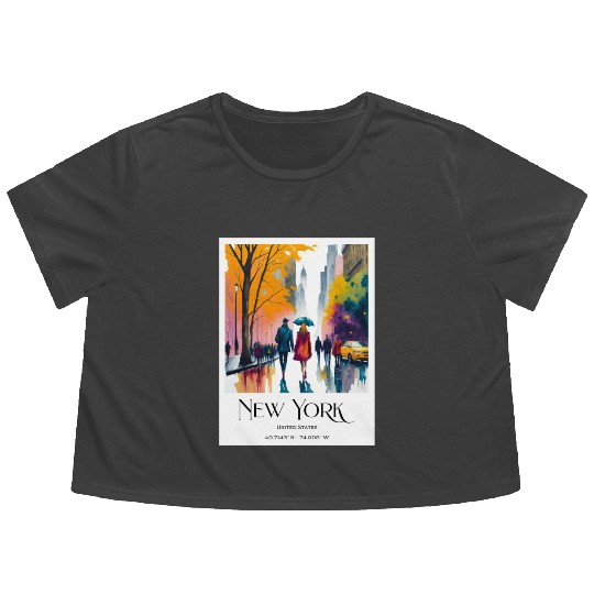 Couple walking in the streets of New York City Flowy Cropped Tees