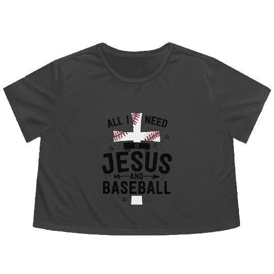 I Need Jesus And Baseball Sports Mom Christian Cro Flowy Cropped Tees