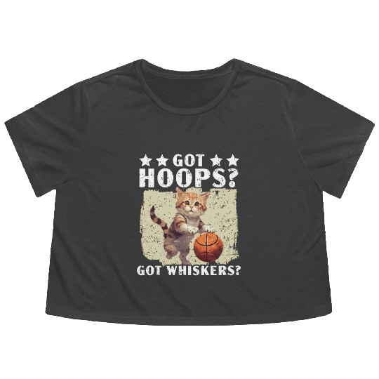 Basketball Cat Basketball Player I Love Basketball Flowy Cropped Tees