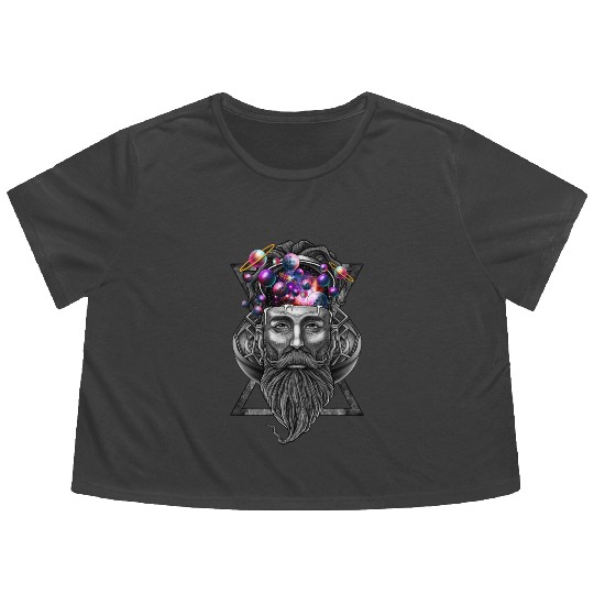 Long beard hipster trippy solar system Flowy Cropped Tees