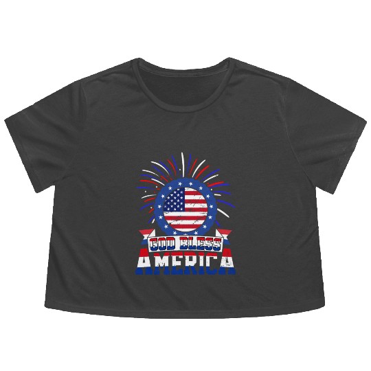God Bless America Independence Day USA Patriot Flowy Cropped Tees