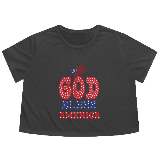 PATRIOTIC DAY GOD BLESS AMERICA Flowy Cropped Tees