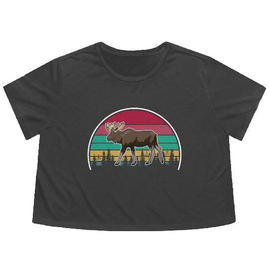 Wildlife Animal Forest Animal Canada Antlers Moose Flowy Cropped Tees