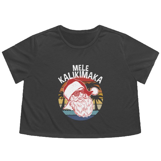 Mele Kalikimaka Hipster Santa Palm Trees Flowy Cropped Tees