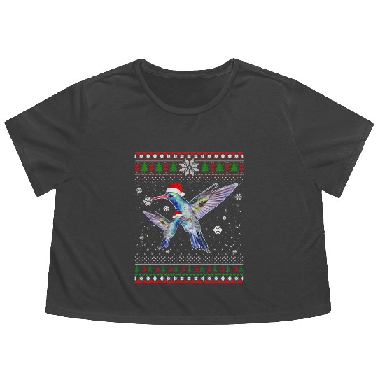 Hummingbird Farm Santa In Snow Ugly Flowy Cropped Tees