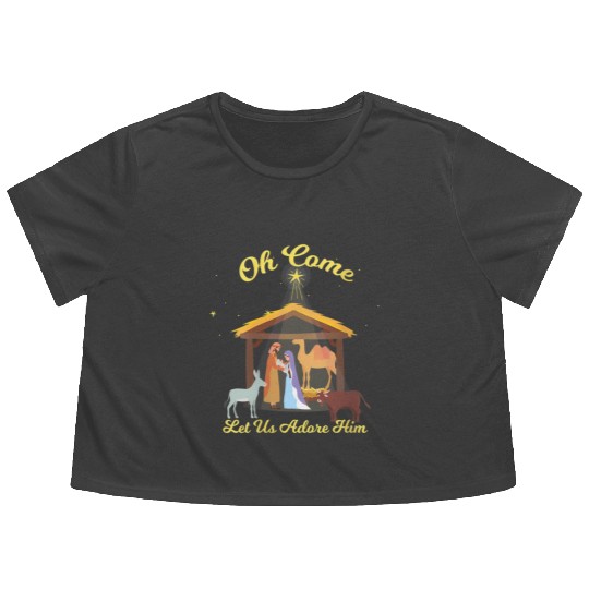 Let Us Adore Him - Advent Nativity Scene North Flowy Cropped Tees