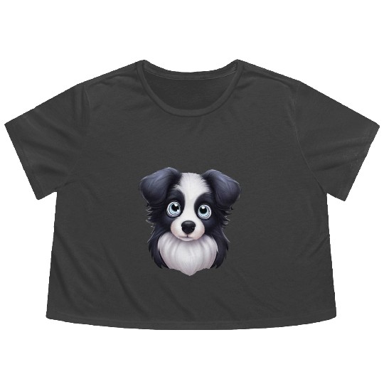 Artistic Border Collie Portrait Flowy Cropped Tees