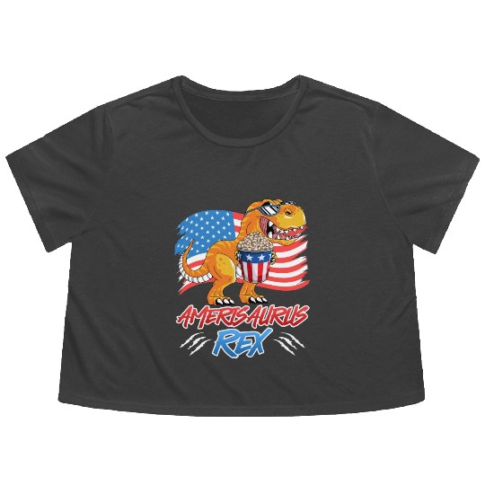Amerisaurus Rex America Party Independence Day Flowy Cropped Tees