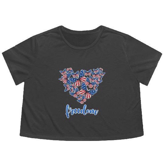 American Freedom Independence Day 4th July USA Flowy Cropped Tees