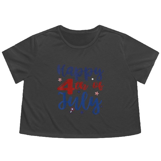 Fireworks Happy 4th Of July US Flag American 4th Flowy Cropped Tees