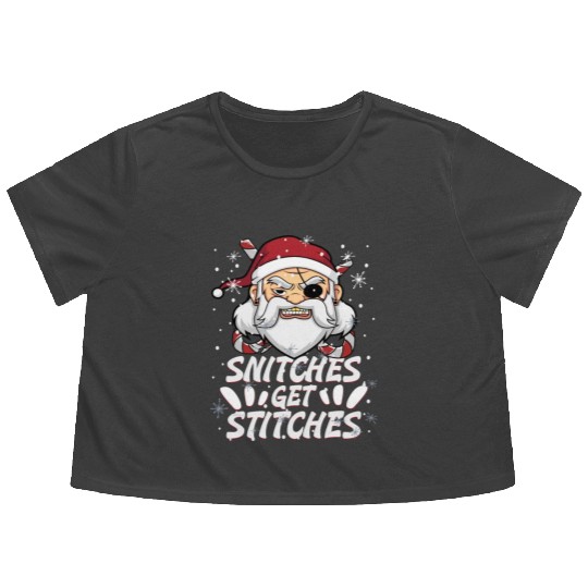 Snitches Get Stitches Santa Hat Funny Santa Pirate Flowy Cropped Tees