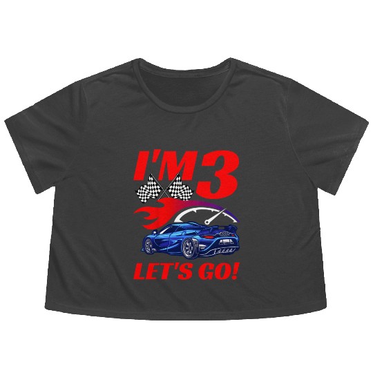 Kids 3 Year Old 3rd Racing Racecar Birthday Party Flowy Cropped Tees