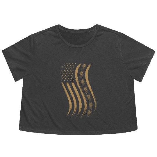 Cicada Line In Waving Distressed Us Flag For Flowy Cropped Tees