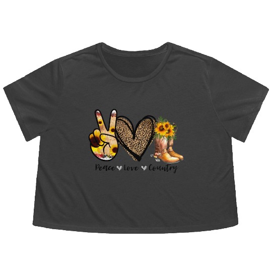 Sunflower Peace Love Country Cowgirl Midwest Boot Flowy Cropped Tees