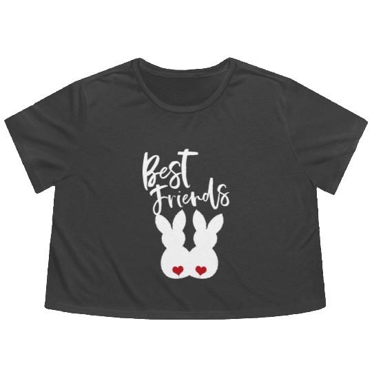 Best Friends BFF Easter Bunnies Love Couple Flowy Cropped Tees