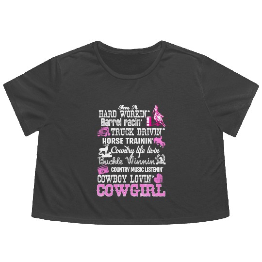Barrel Racing Cowgirl Flowy Cropped Tees