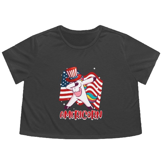 Americorn Unicorn America Party Independence Day Flowy Cropped Tees