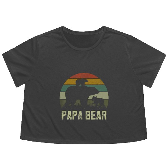 Funny Papa Bear Cub 2 Kids Fathers Day Grandpa Flowy Cropped Tees