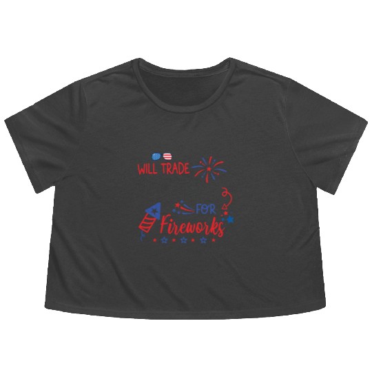 Trade Brother For Fireworks Funny Girls 4th July Flowy Cropped Tees