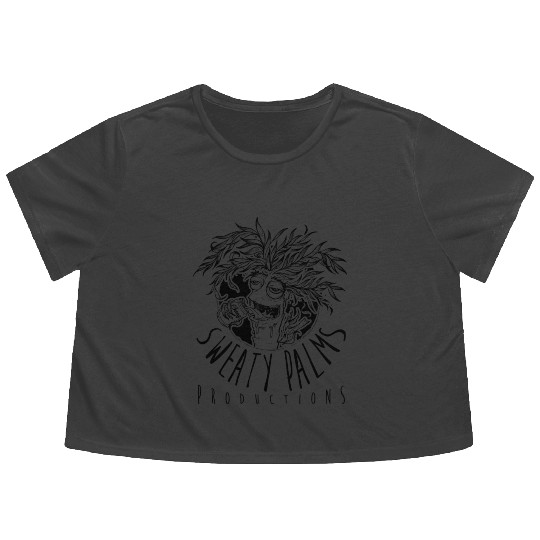 Sweaty Palm Tree Drinking Beer Black Flowy Cropped Tees