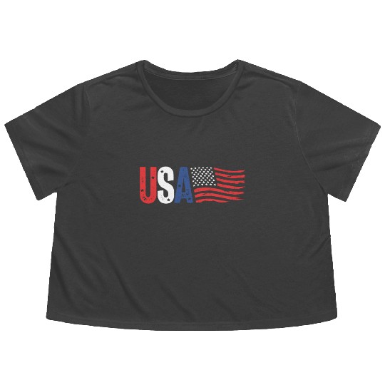 American Flag USA 4th Of July Flowy Cropped Tees