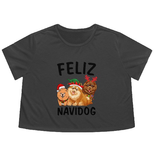 Feliz Navidog Chow Chow Reindeer Christmas Light Flowy Cropped Tees