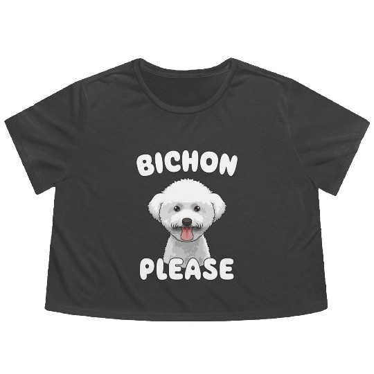 Bichon Please Bichon Frise Dog Lover Funny Pun Flowy Cropped Tees