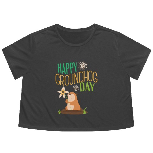 Groundhog Day 2021 Happy Ground Hog Flowy Cropped Tees