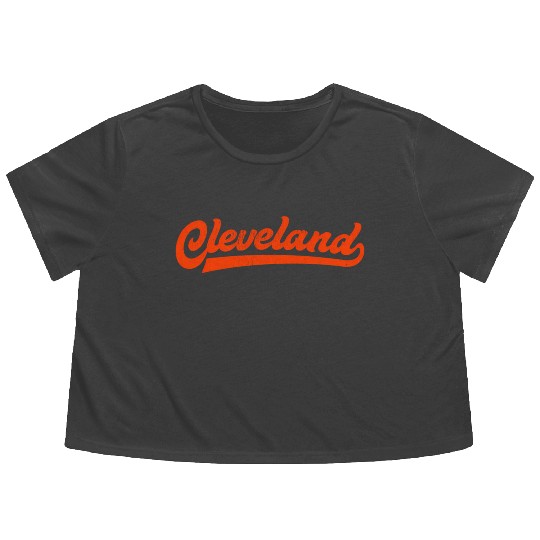 I Love Cleveland Ohio Sports Script Flowy Cropped Tees