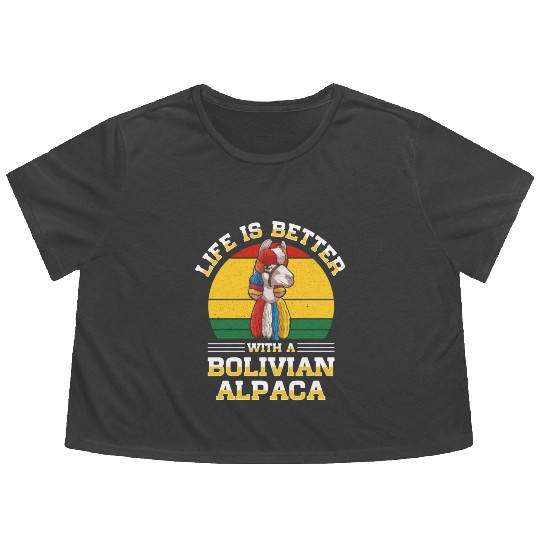 Bolivia Flag Bolivian Alpaca Lover Country South Flowy Cropped Tees