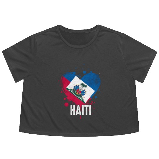 Haitian Vacation Haiti Flag Flowy Cropped Tees