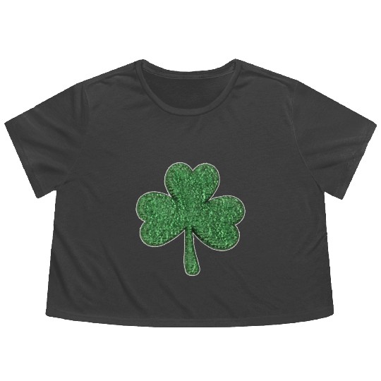 St Patrick'S Day Green Glitter-Clover Shamrock Flowy Cropped Tees