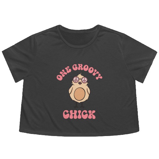 One Groovy Chick Chick Happy Easter Flowy Cropped Tees