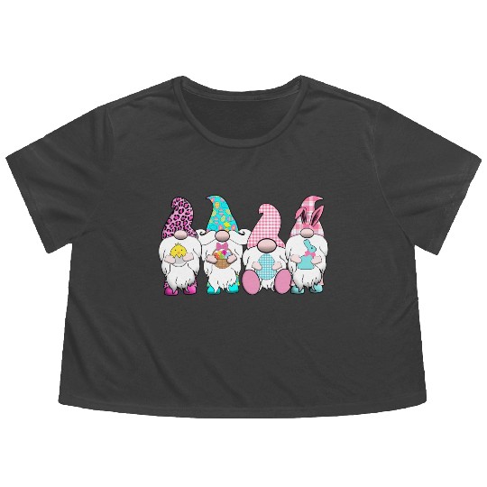 4 Easter Gnomes Pastel Spring Bunny Ears Gingham R Flowy Cropped Tees