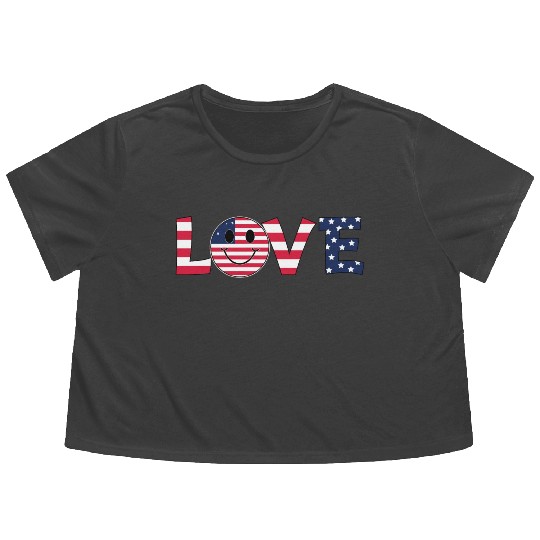 Love USA Flag Patriotic 4th of July America day Flowy Cropped Tees