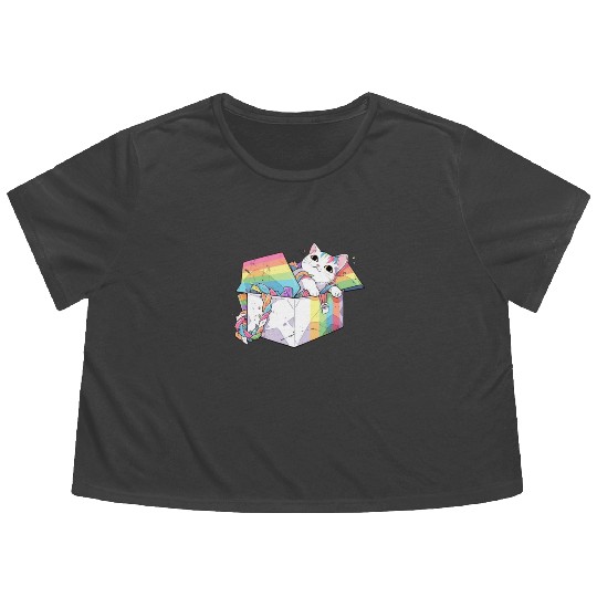 Rainbow Cat Lover Cute Kitty Animal LGBT Community Flowy Cropped Tees