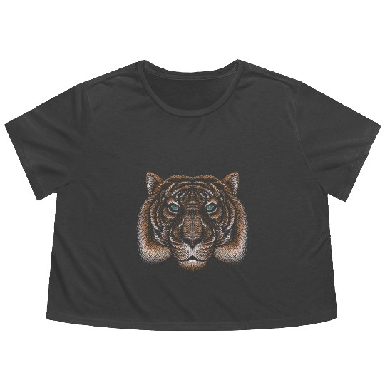 The head drawing tiger Flowy Cropped Tees