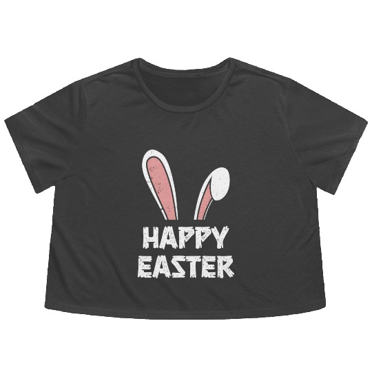 Happy Easter Bunny Rabbit Ears Flowy Cropped Tees