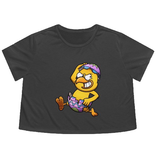 Running Little Chick In An Easter Egg Flowy Cropped Tees