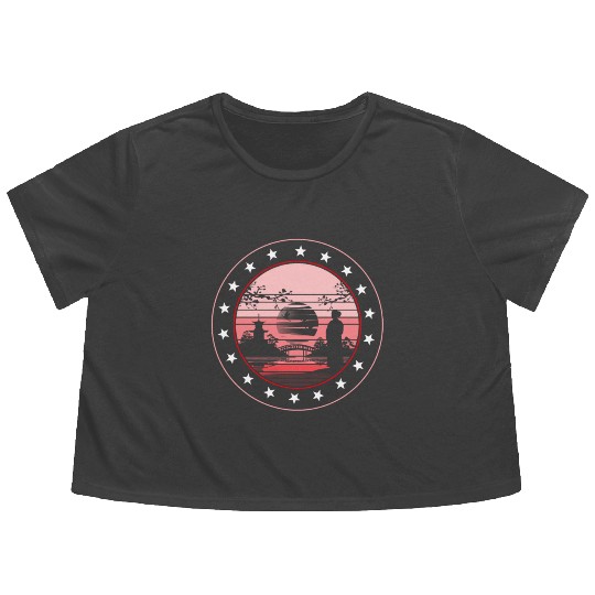 Cherry Blossom Flowy Cropped Tees, Vintage Sakura Kawaii Pop