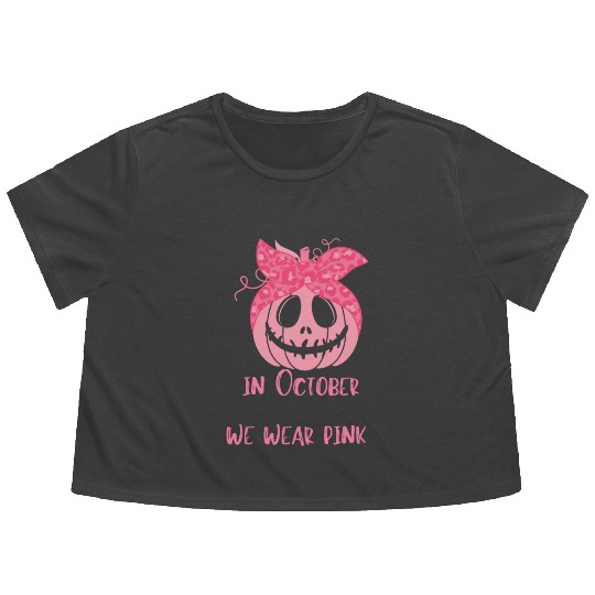 In October We Wear Pink Pink Halloween Pumpkin Flowy Cropped Tees