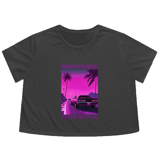 Vintage 80s Graphic Retrowave Muscle Car Racing Flowy Cropped Tees