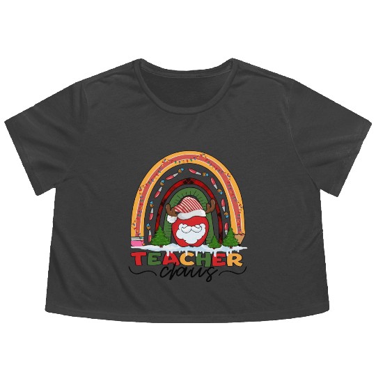 Christmas Teacher Santa Claus Flowy Cropped Tees