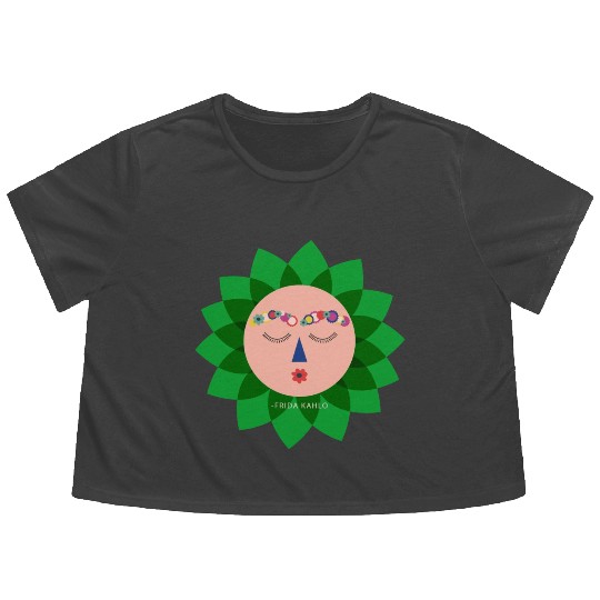 Cute Colorful Frida Kahlo Portrait Mexican Sun Flowy Cropped Tees