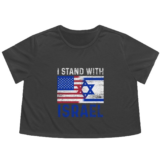 Us Flag I Stand With Israel Flowy Cropped Tees