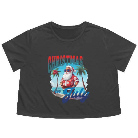 Santa at the Beach | Christmas In July Flowy Cropped Tees
