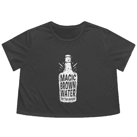 Bourbon Bottle Magic Brown Water For Fun People Flowy Cropped Tees