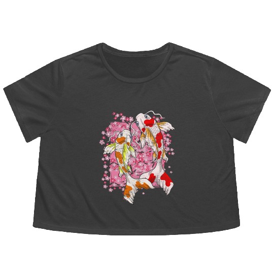 Sakura Koi Fish Gift Cherry Blossom Koi Carp Flowy Cropped Tees