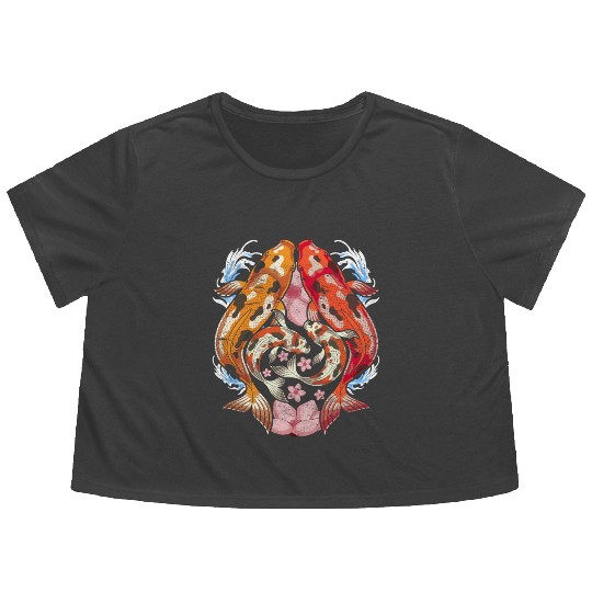Japan cherry blossom gift sakura koi carp Flowy Cropped Tees