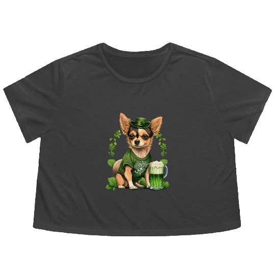 Chihuahua | St. Saint Patricks Day Beer Shamrock Flowy Cropped Tees
